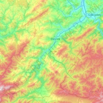 Mapa topográfico Devrek, altitud, relieve