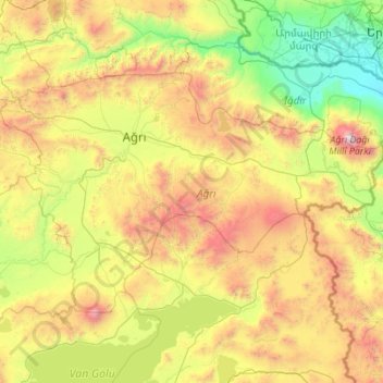 Mapa topográfico Ağrı, altitud, relieve