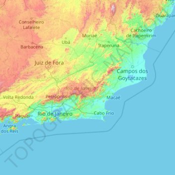 Mapa topográfico Rio de Janeiro, altitud, relieve