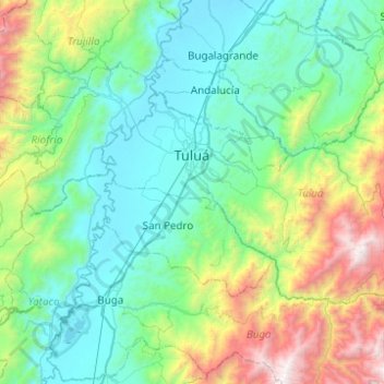 Mapa topográfico Tuluá, altitud, relieve