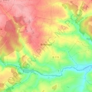 Mapa topográfico Brillevast, altitud, relieve