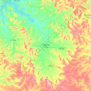 Mapa topográfico Presidente Dutra, altitud, relieve