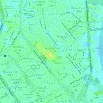 Mapa topográfico Sauces, altitud, relieve