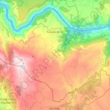 Mapa topográfico Parada de Sil, altitud, relieve