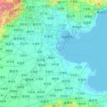 Mapa topográfico Tianjin, altitud, relieve