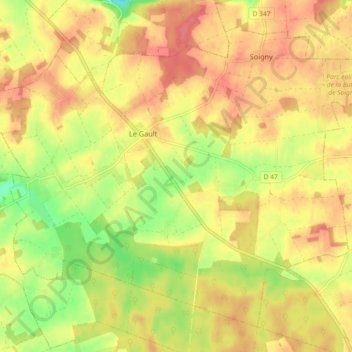 Mapa topográfico Le Gault-Soigny, altitud, relieve