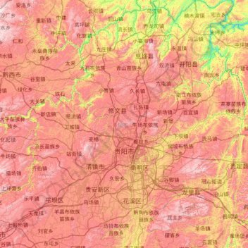Mapa topográfico 贵阳市, altitud, relieve