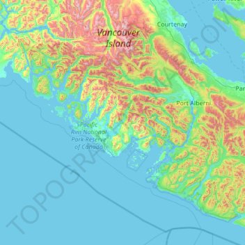 Mapa topográfico Alberni-Clayoquot Regional District, altitud, relieve