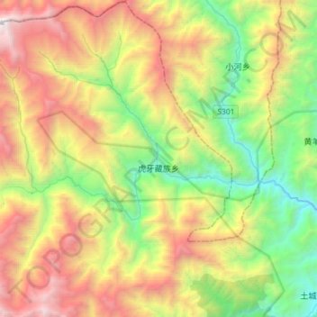 Mapa topográfico 虎牙藏族乡, altitud, relieve