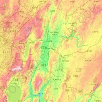 Mapa topográfico 宜良县, altitud, relieve