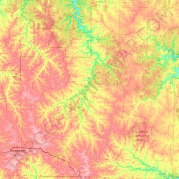 Mapa topográfico Texas County, altitud, relieve
