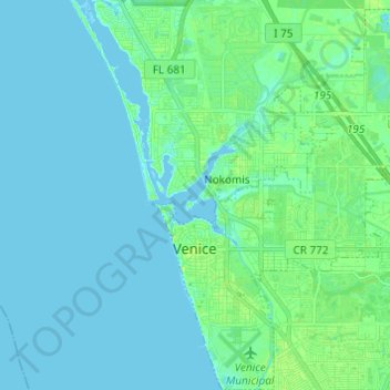 Mapa topográfico Venice, altitud, relieve
