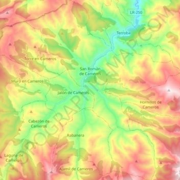 Mapa topográfico San Román de Cameros, altitud, relieve