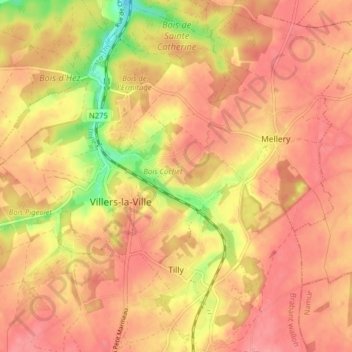 Mapa topográfico Tilly, altitud, relieve