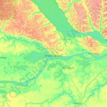 Mapa topográfico Manacapuru, altitud, relieve