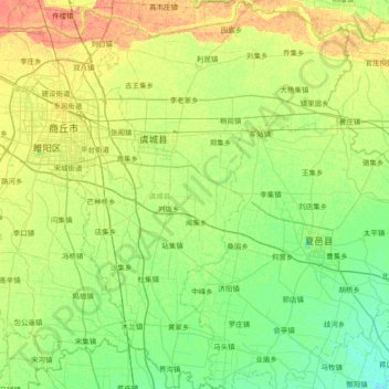 Mapa topográfico 虞城县, altitud, relieve