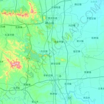 Mapa topográfico 确山县, altitud, relieve
