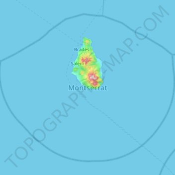 Mapa topográfico Montserrat, altitud, relieve