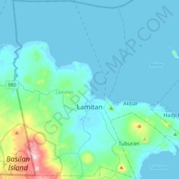 Mapa topográfico Lamitan, altitud, relieve