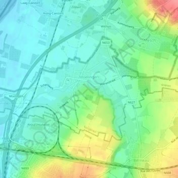 Mapa topográfico Moelingen, altitud, relieve