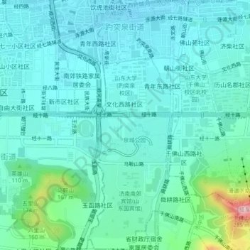 Mapa topográfico 趵突泉街道, altitud, relieve