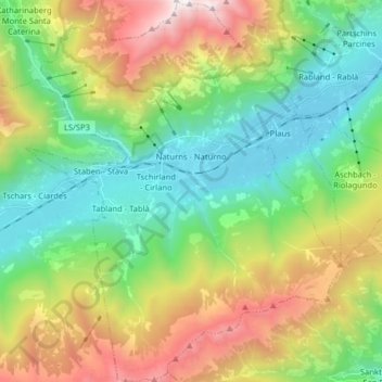 Mapa topográfico Naturno, altitud, relieve