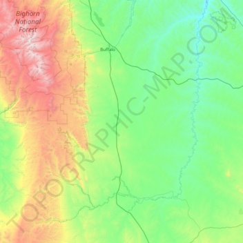 Mapa topográfico Johnson County, altitud, relieve
