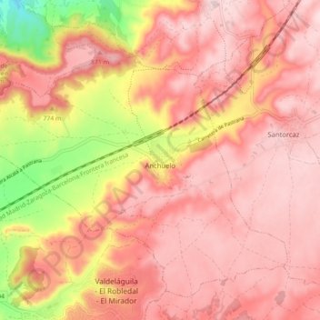 Mapa topográfico Anchuelo, altitud, relieve