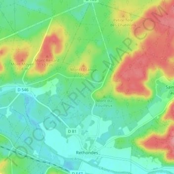 Mapa topográfico Rethondes, altitud, relieve