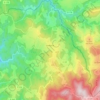 Mapa topográfico Lachaux, altitud, relieve