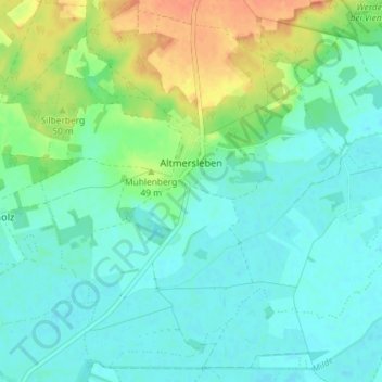 Mapa topográfico Altmersleben, altitud, relieve