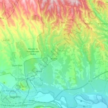 Mapa topográfico Viana, altitud, relieve