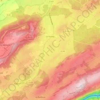 Mapa topográfico Le Russey, altitud, relieve