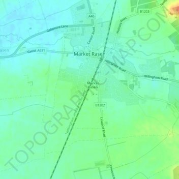 Mapa topográfico Market Rasen, altitud, relieve