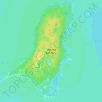 Mapa topográfico остров Коневец, altitud, relieve