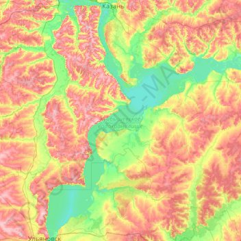Mapa topográfico Kuibyschewer Stausee, altitud, relieve