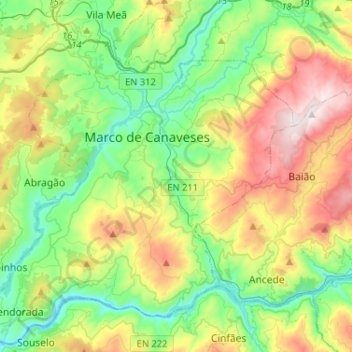 Mapa topográfico Marco de Canaveses, altitud, relieve