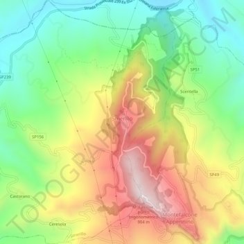 Mapa topográfico Smerillo, altitud, relieve