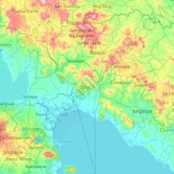 Mapa topográfico Boaco, altitud, relieve