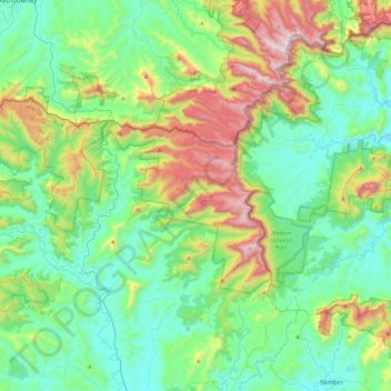 Mapa topográfico Border Ranges National Park, altitud, relieve