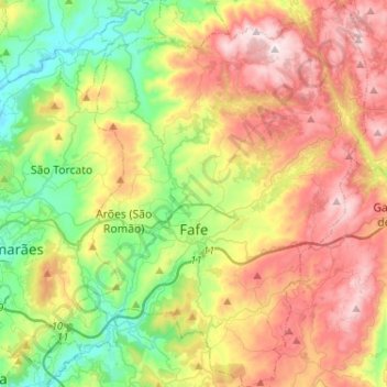 Mapa topográfico Fafe, altitud, relieve