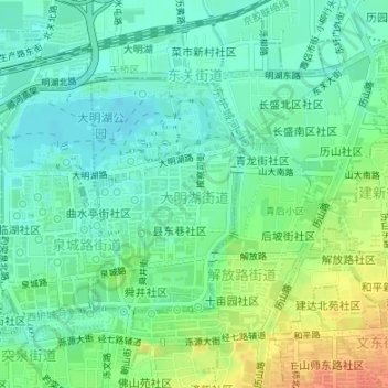 Mapa topográfico 大明湖街道, altitud, relieve