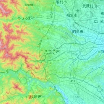Mapa topográfico Hachioji, altitud, relieve
