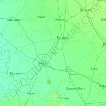Mapa topográfico Hisar, altitud, relieve