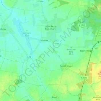 Mapa topográfico Hohenberg-Krusemark, altitud, relieve