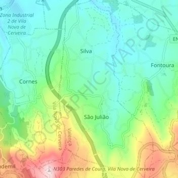 Mapa topográfico São Julião e Silva, altitud, relieve