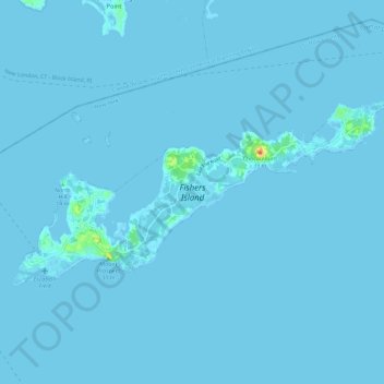 Mapa topográfico Fishers Island, altitud, relieve