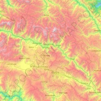 Mapa topográfico Valle Sagrado de los Incas, altitud, relieve