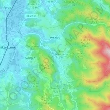 Mapa topográfico Arrazua, altitud, relieve