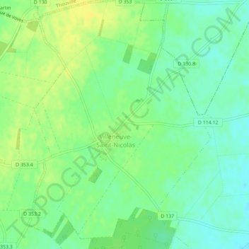 Mapa topográfico Villeneuve-Saint-Nicolas, altitud, relieve